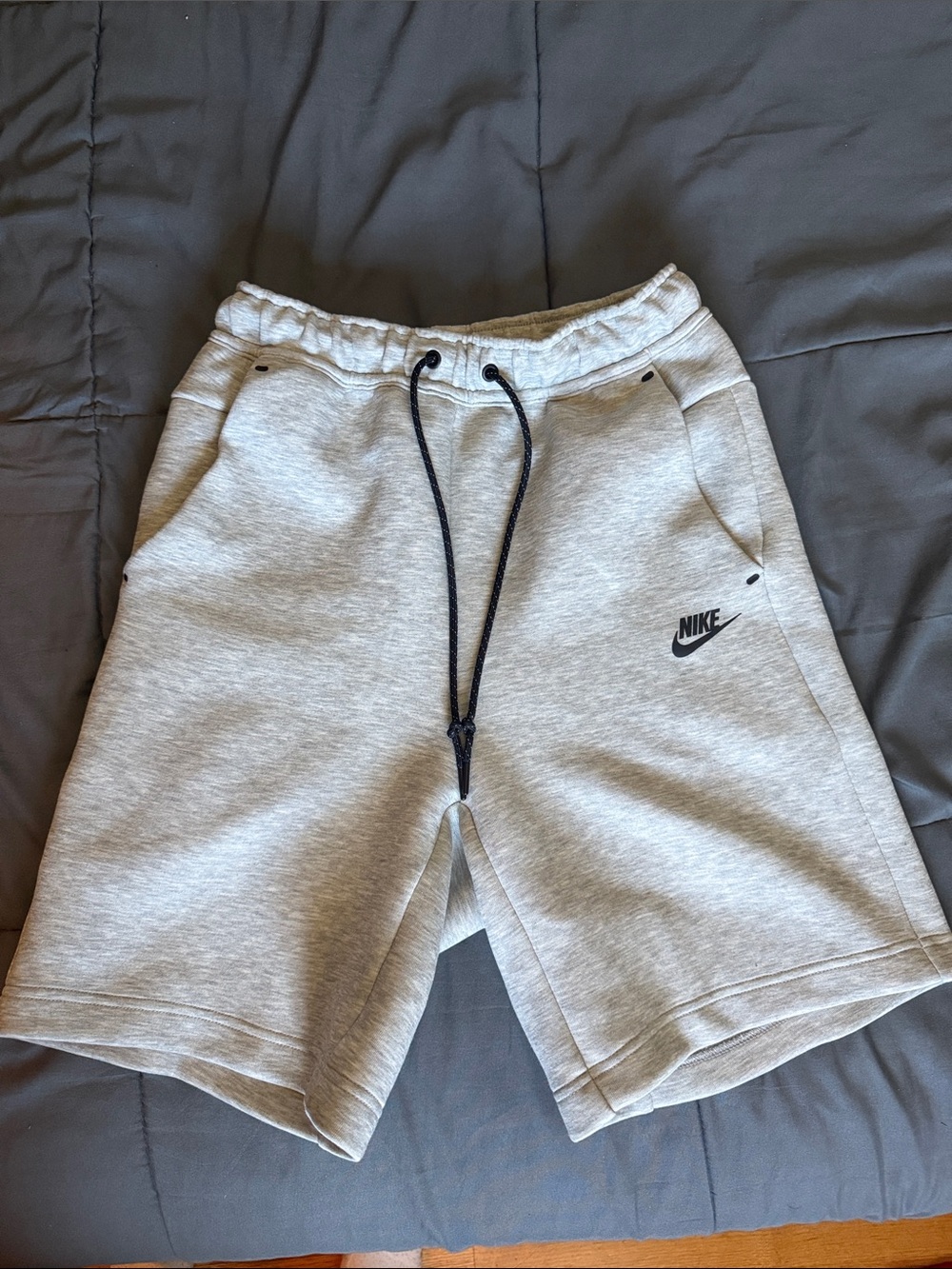 Nike Light Gray Men's Athletic Fleece Shorts with Black Drawstring